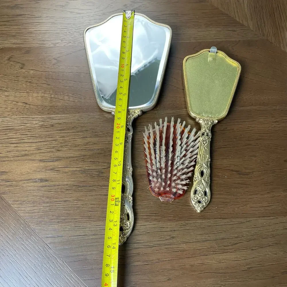 Vintage Matson? Vanity Hair Brush Hand Mirror Hollywood Regency Floral FLAWED